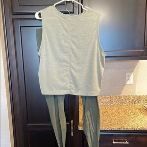 Sage Green Sleeveless Athletic Top and Pants Set